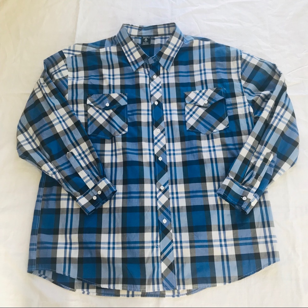 Blue Gear Long Sleeve Shirt Blue Plaid 4XL
